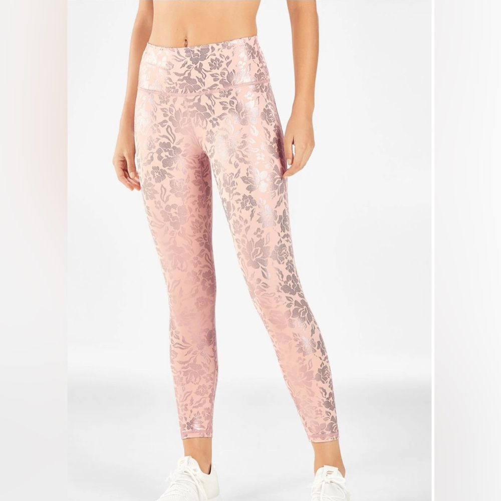 Fabletics Sz S Pink Leggings with Floral Foil Design